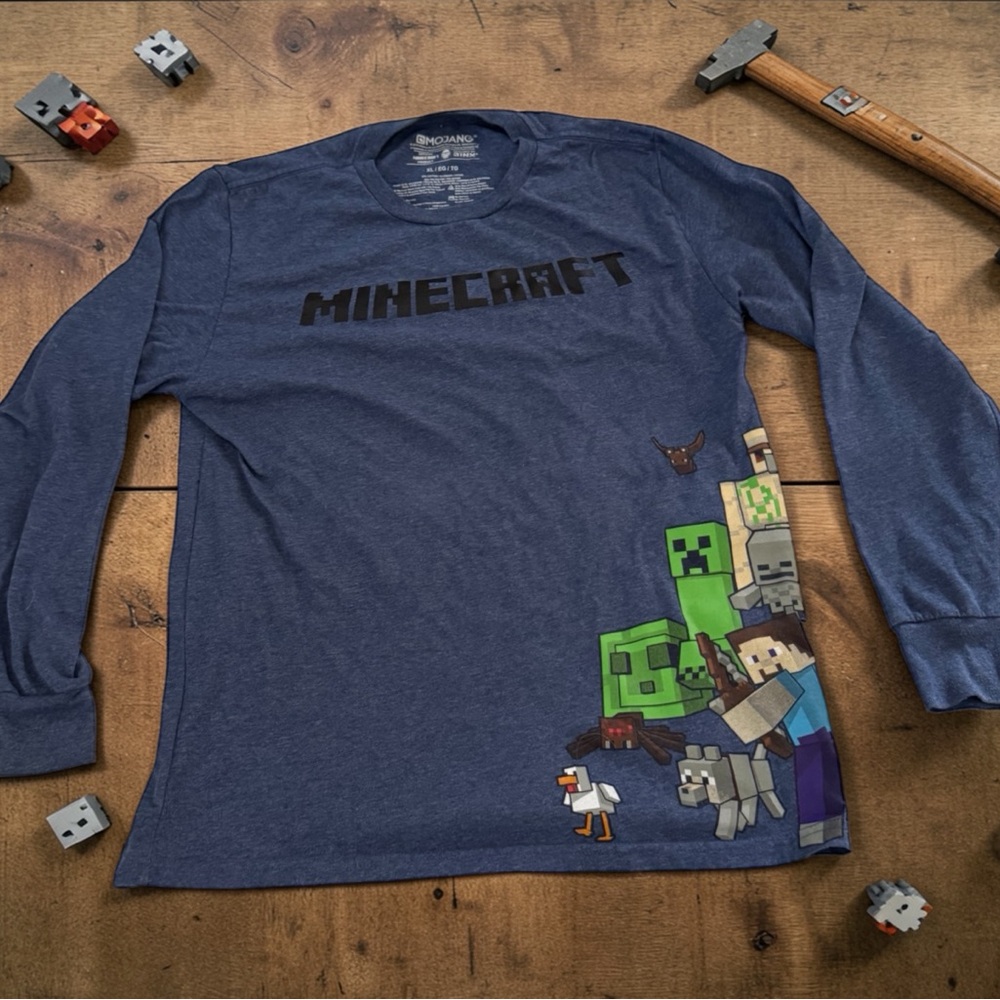 Mojang Minecraft Blue Long Sleeve Shirt Steve Creeper boys XL
